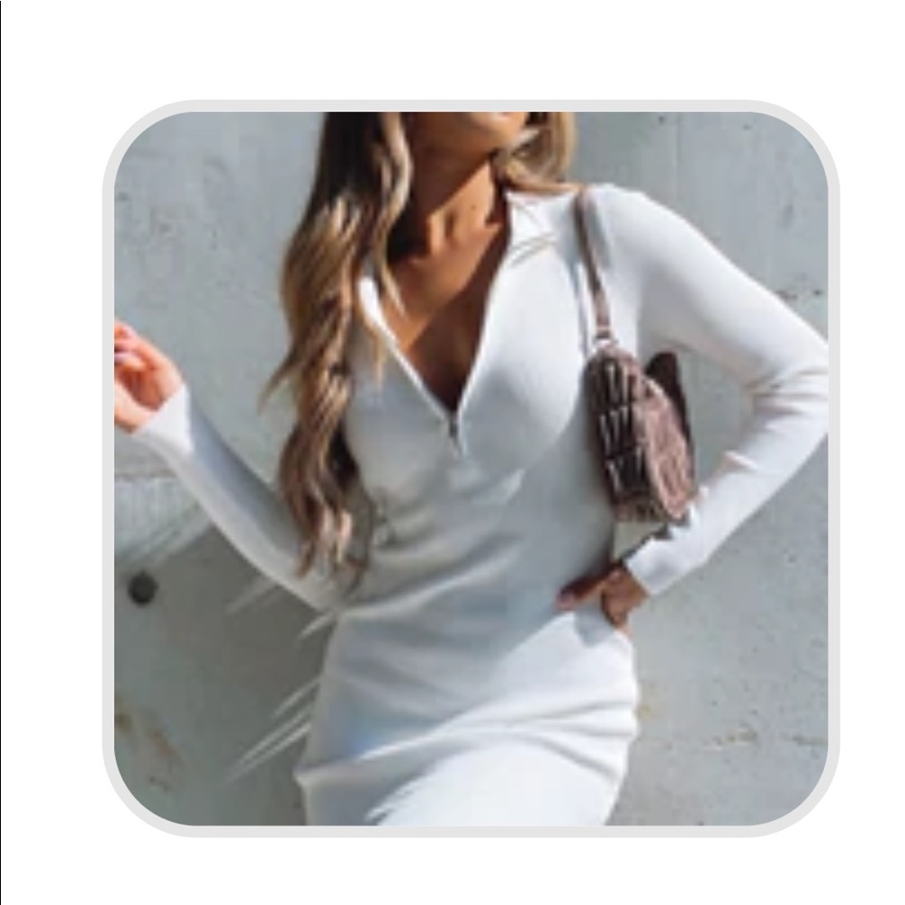 White fox kind of perfect ribbed long sleeve mini dress